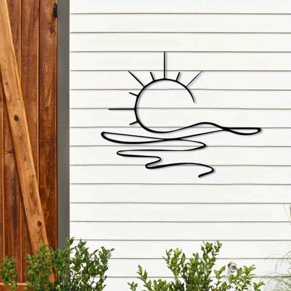 Minimalist Sunrise Wall Art - Modern Metal Iron Wall Decor, Abstract Sun Line Design For Home , Elegant Housewarming & Wedding Gift, Versatile For Living Room, Bedroom, Bathroom, Kitchen & Halloween